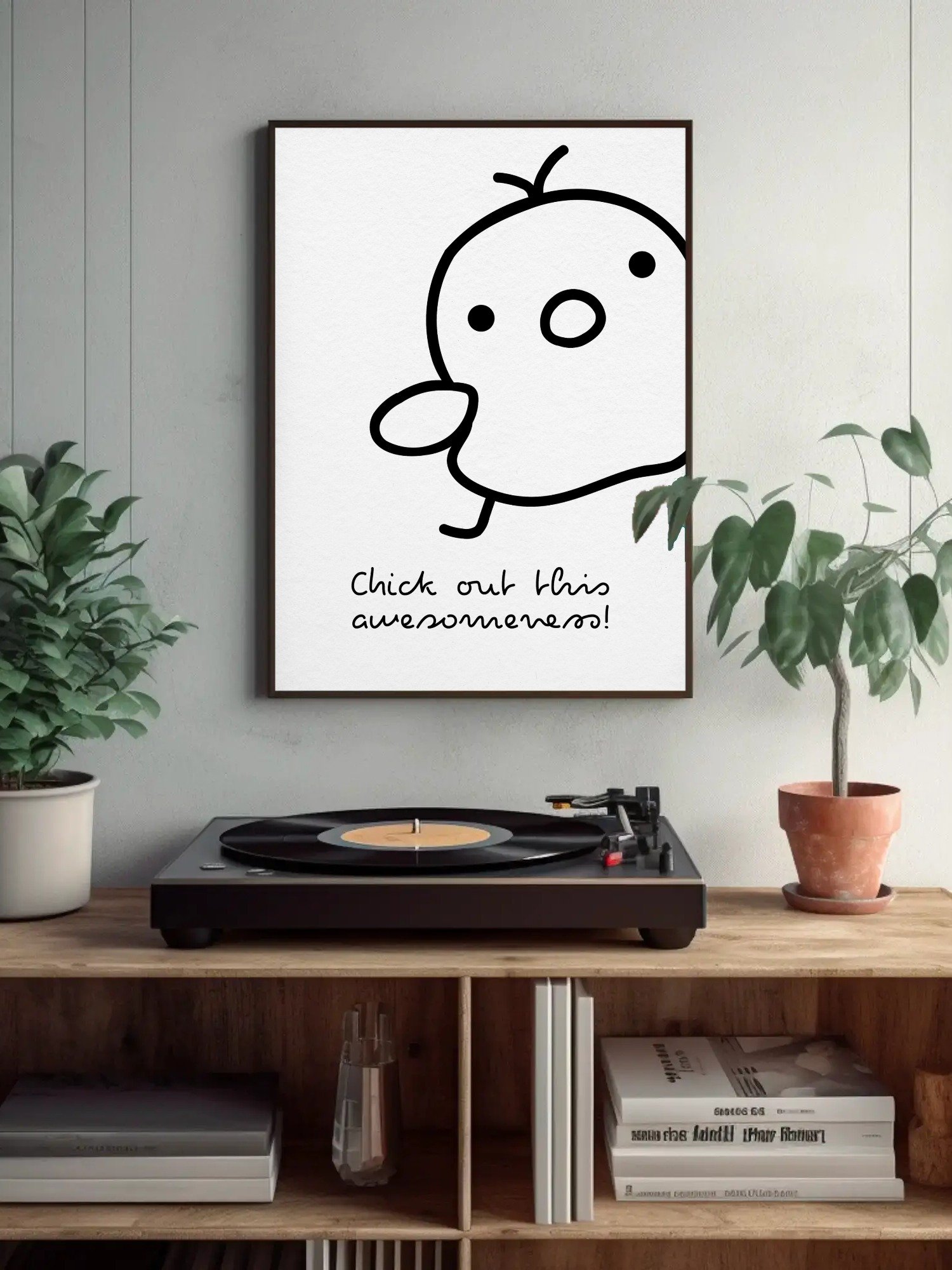 Chick Out This Awesomeness Cute Minimalist Wall Art - Fun Black and White Cartoon Print, Playful Kids Room Decor, Whimsical Animal Poster product image (4)