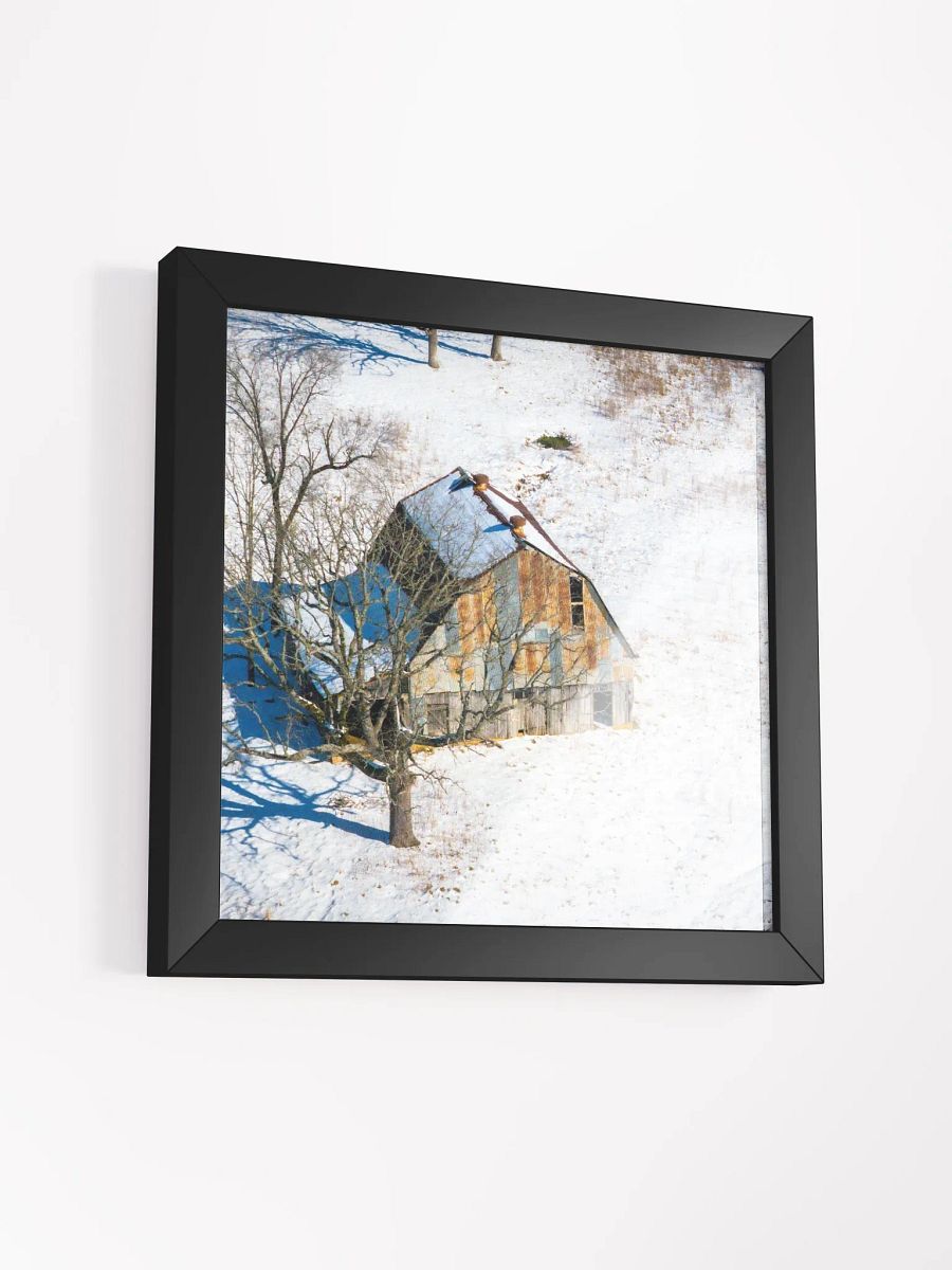 Winter Sentinel – An Ozarks Barn in Snow - Framed Poster (Multiple Square Sizes Available) product image (14)