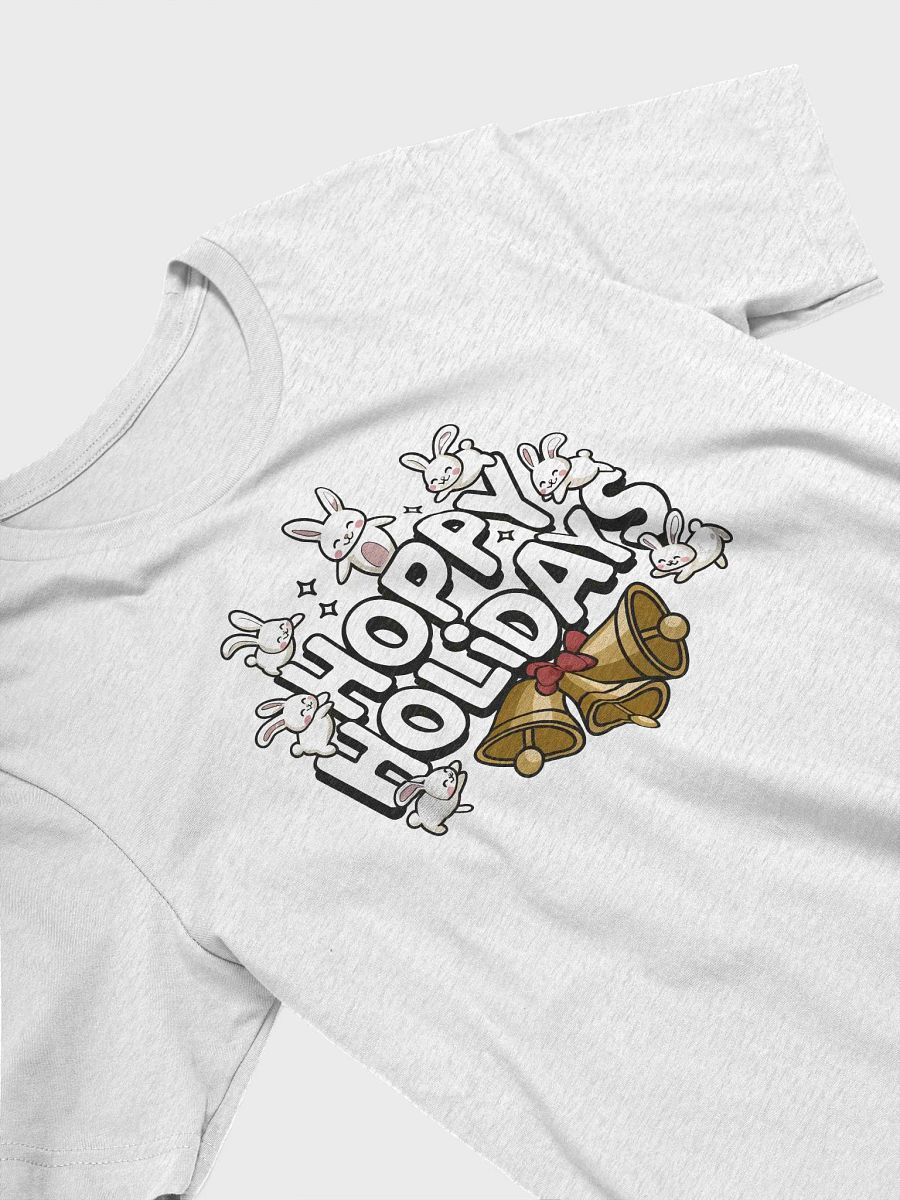 “HOPPY HOLIDAYS” t-shirt, Holiday-themed shirt, Playful rabbit design, Perfect for holiday celebrations, Fun gift idea for friends and family, Unique festive fashion, Light-hearted holiday, gift idea product image (3)