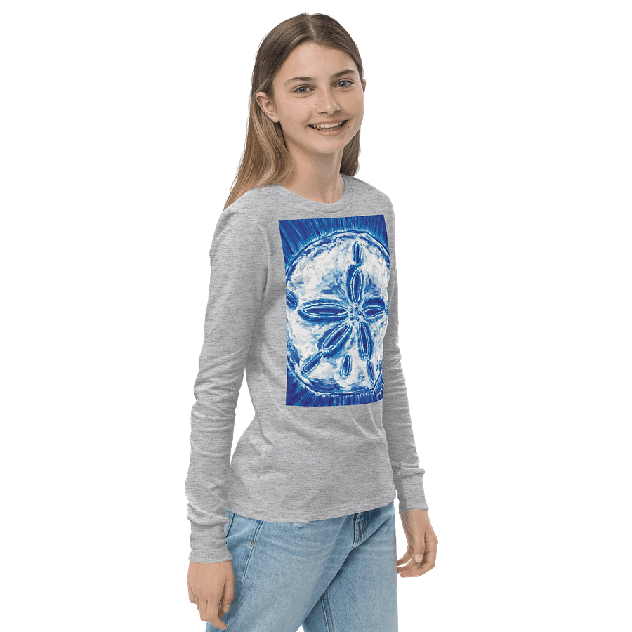 Girls’ | Youth Long Sleeve Tee | DTG Vintage Print |Royal Blue & White Sand Dollar Design | Monique Faella Designs™ | Coastal Cool product image (4)