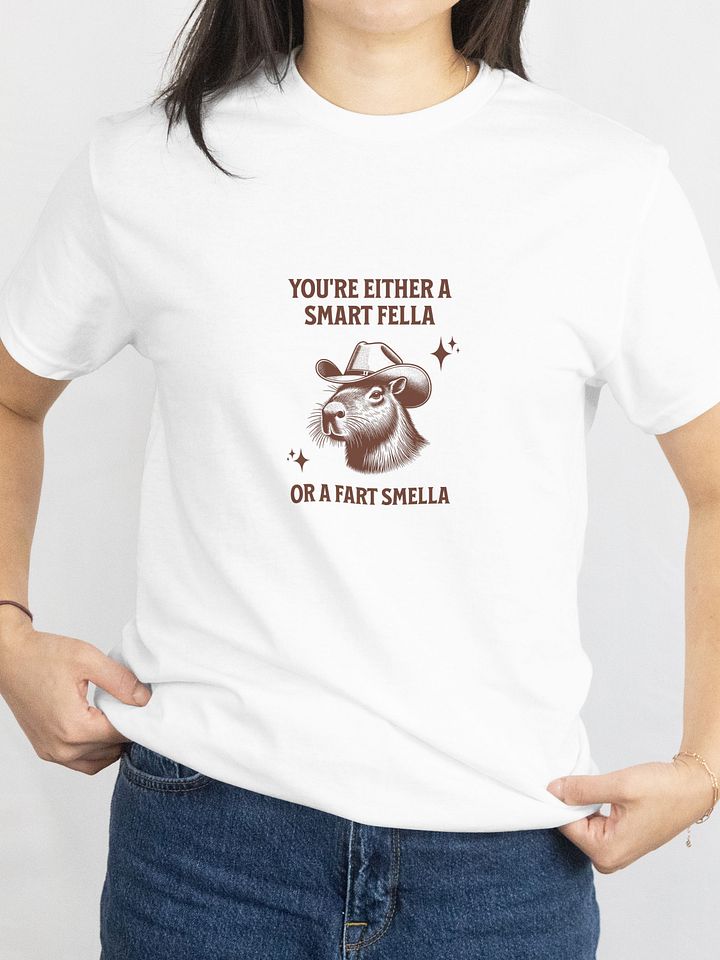 Funny Capybara Cowboy Retro T-Shirt – "You're either a smart fella or a fart smella" Meme Tee product image (1)