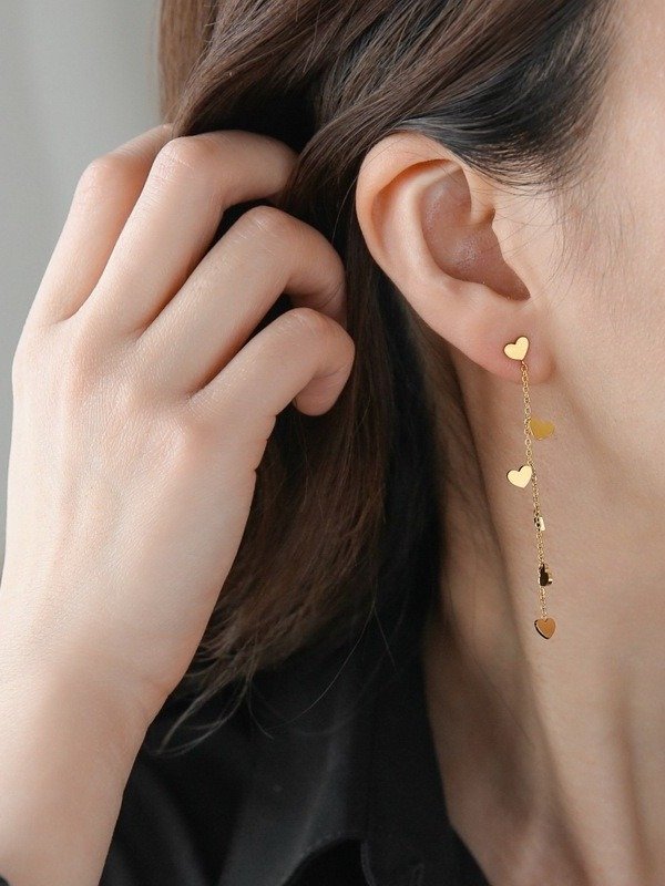 Dainty Heart Drop Chain Earrings | 18K Gold Plated product image (4)