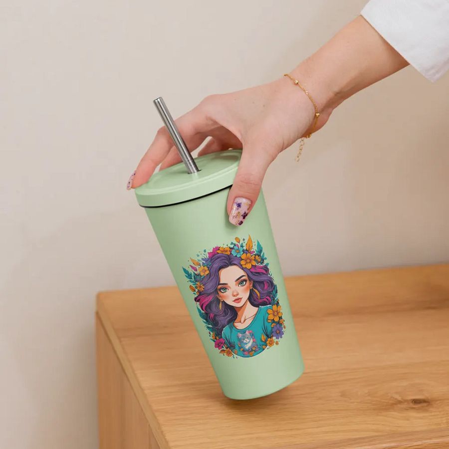 Bloomcore Flower Girl 20 oz Tumbler Cup - Mint - Insulated Tumbler with a Straw - v2 product image (6)