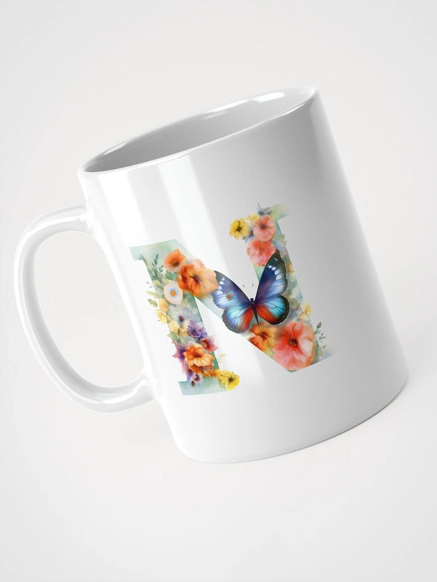 Letter N Monogram Floral Fantasy White Glossy Mug product image (8)