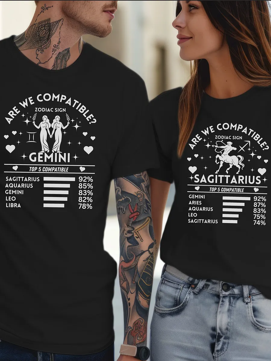 Gemini Zodiac Sign Romantic Compatibility T-Shirt - Dark Comfort Colors 1717 product image (2)