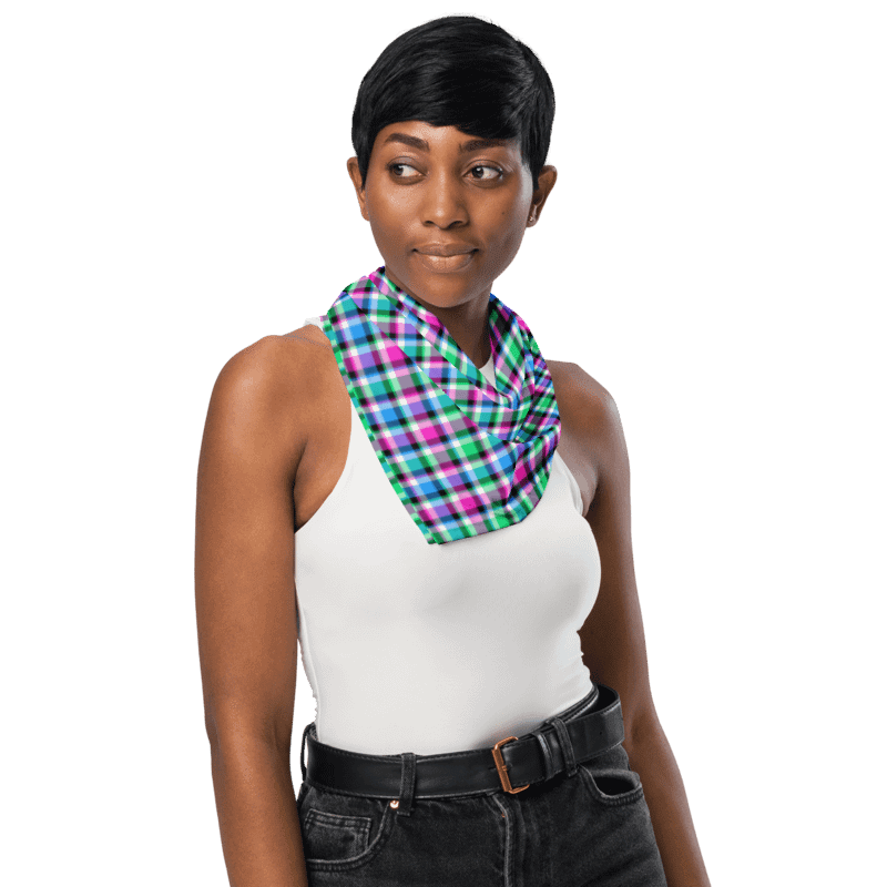 Magenta, Green, and Blue Plaid Bandana product image (3)