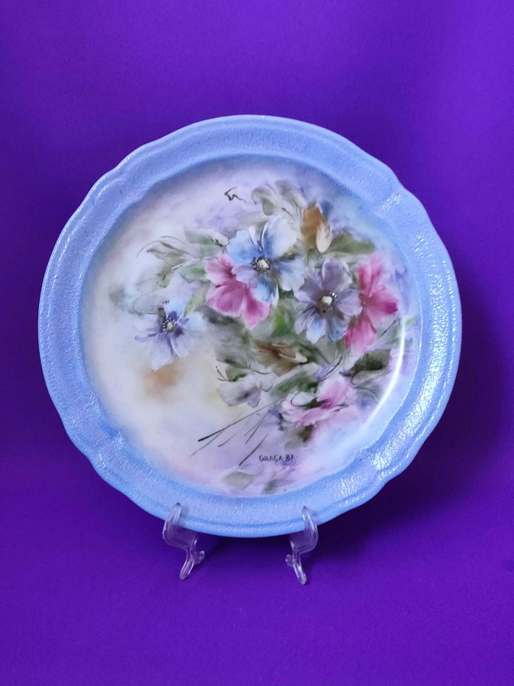 Prato com decoração floral, decoração de parede, prato pintado à mão , colecionador, decoração de mesa product image (1)