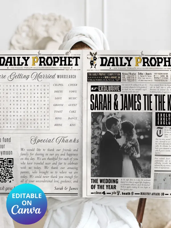Magical Wedding Newspaper Daily Prophet Template I 100% Customizable product image (1)