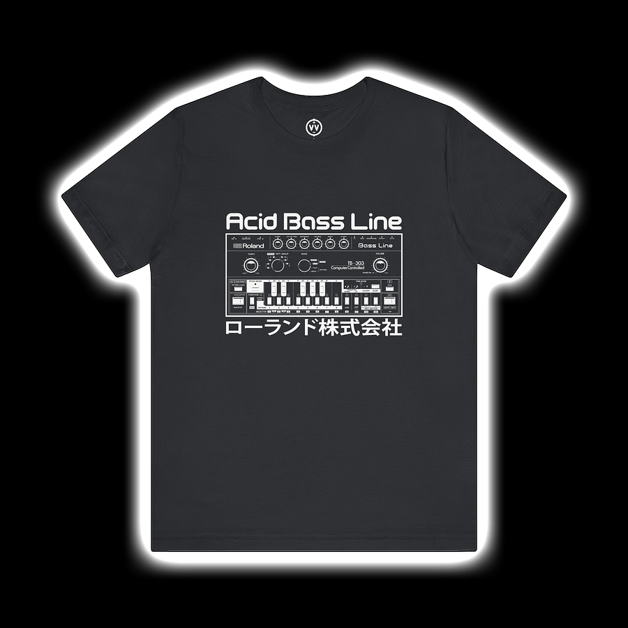TB-303 T-Shirt - Roland 303 Acid Bass Line Synthesizer) by Vintage Voltage (WHITE PRINT) product image (1)