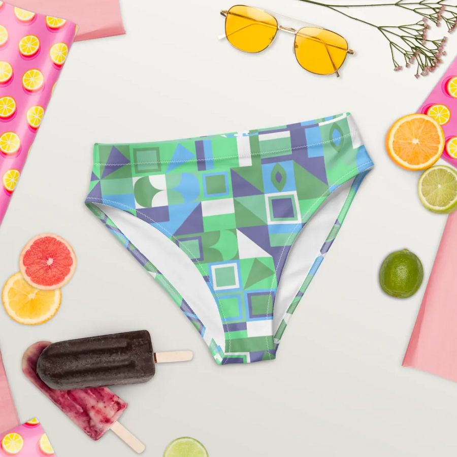 Colorful vector Pattern Design High Waisted Bikini Bottom - v16 product image (8)