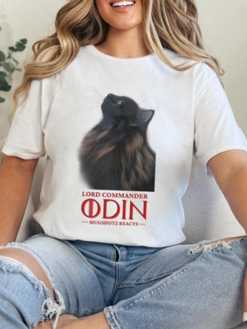 Lord Commander Odin Cat T-Shirt – Mugshotz Reacts Fan Merch Featuring Stef’s Regal Black Cat product image (2)