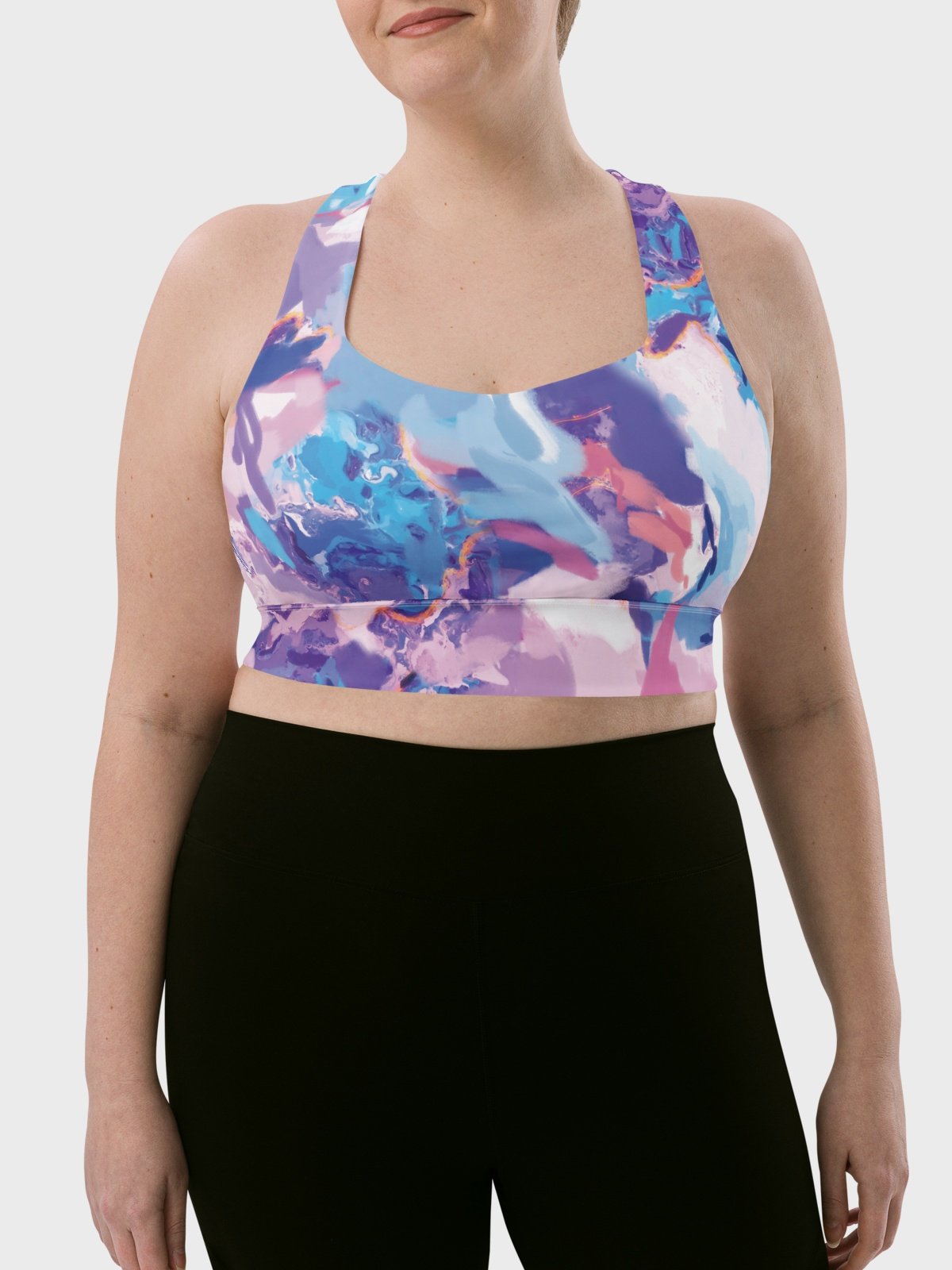 Hight Impact Sport Bra "Marble Effect Pastel Blue Purple Dreamy Waves" product image (8)