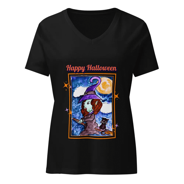 Witch and Cat V-Neck Tee. product image (1)