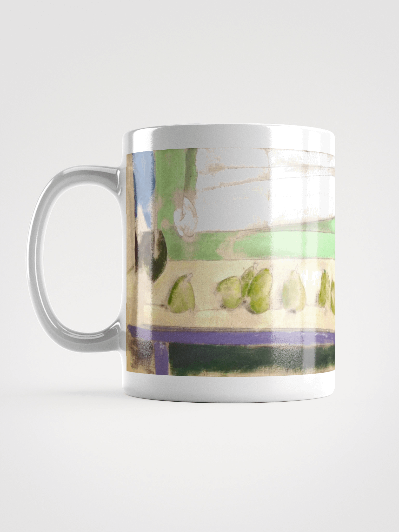Twelve Pears on a Studio Bench (1986) on White Glossy Mug product image (6)