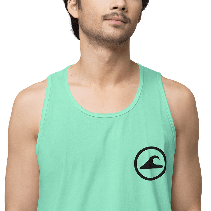Embroidered Wave Rider Cotton Heritage Men's Premium Tank Top (Black-on-Color) product image (3)