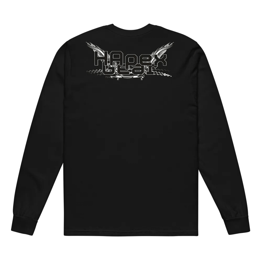 Unisex Garment-Dyed Heavyweight Long Sleeve Shirt - Black HApex Gear White Logo product image (2)
