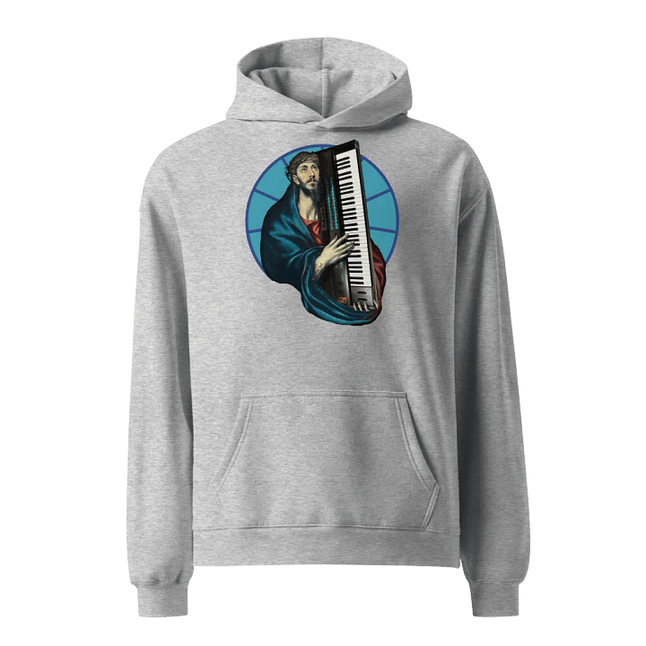 Christ Carrying the DX7 by Frank Fonik (Yamaha DX7), Techno EDM Unisex Premium Oversized Hoodie product image (1)