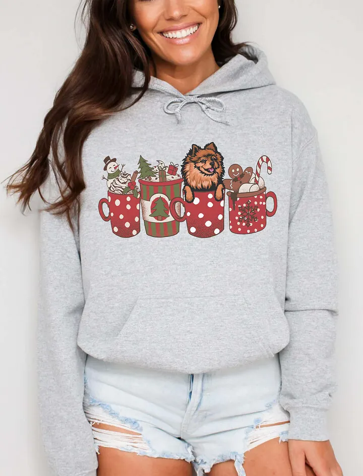 Cute Pomeranian(2) in a Christmas Cup Hooded Sweatshirt | Funny Christmas Pup in a Cup product image (21)