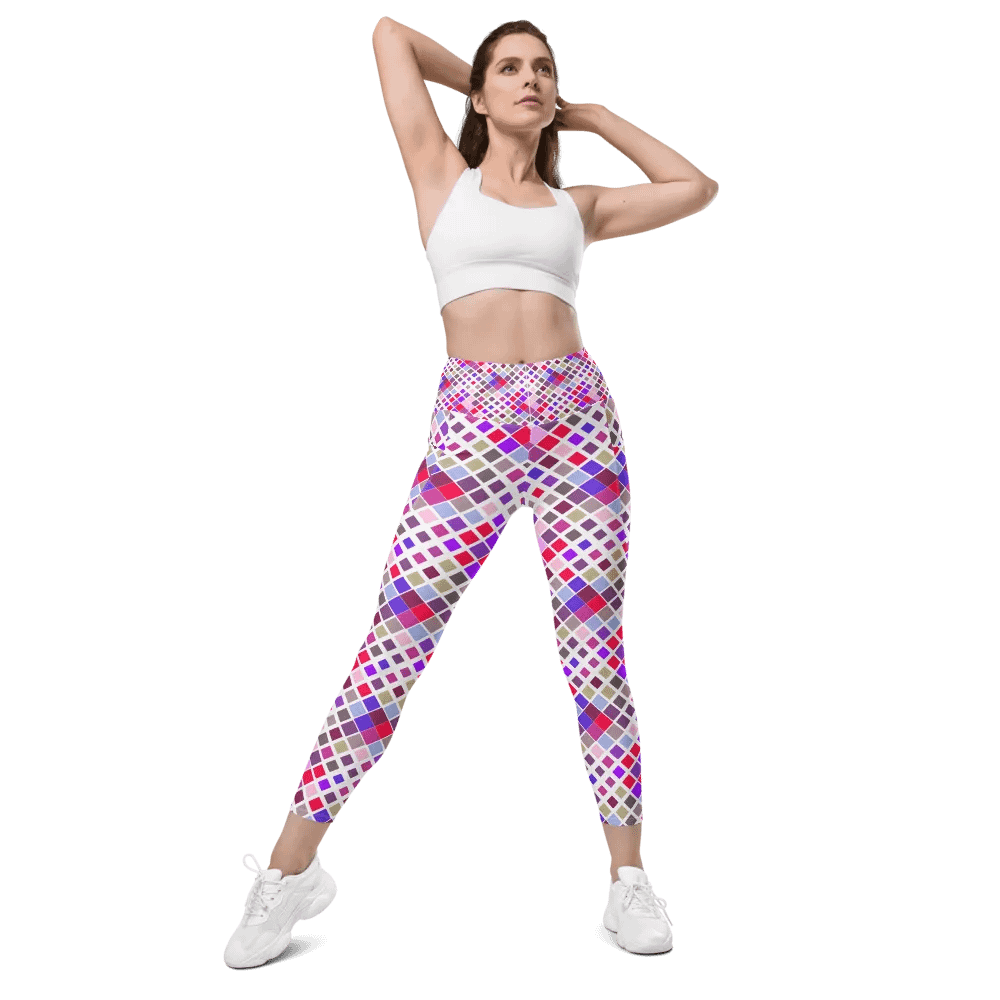 Colorful Square Pattern Design Leggings with Pocket - v12 product image (6)