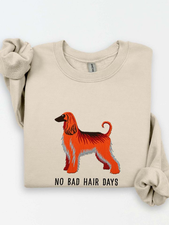 No Bad Hair Days Sweatshirt (Embroidered) of an Afghan Hound(Red) product image (1)