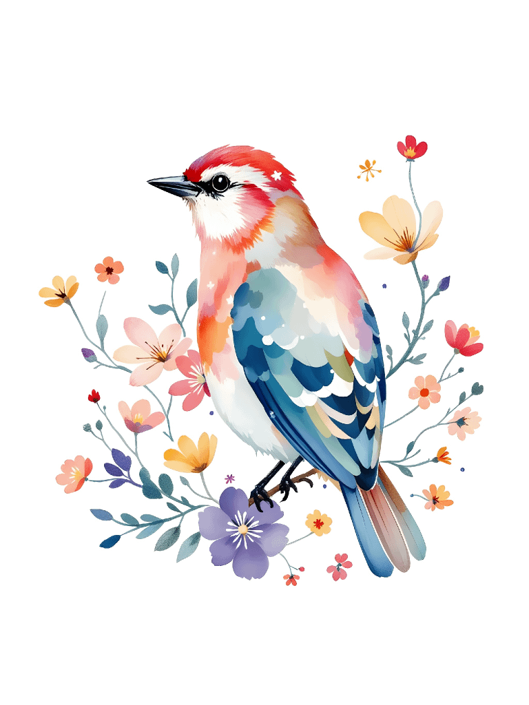 Watercolor Folk Art Bird Clipart, Floral Spring Digital Download, Whimsical Bird Illustrations, Wedding Invitations, Scrapbooking, Card Making product image (6)