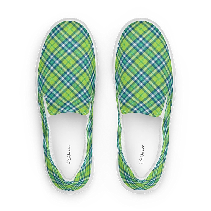 Lime and Turquoise Plaid Men's Slip-On Shoes product image (1)
