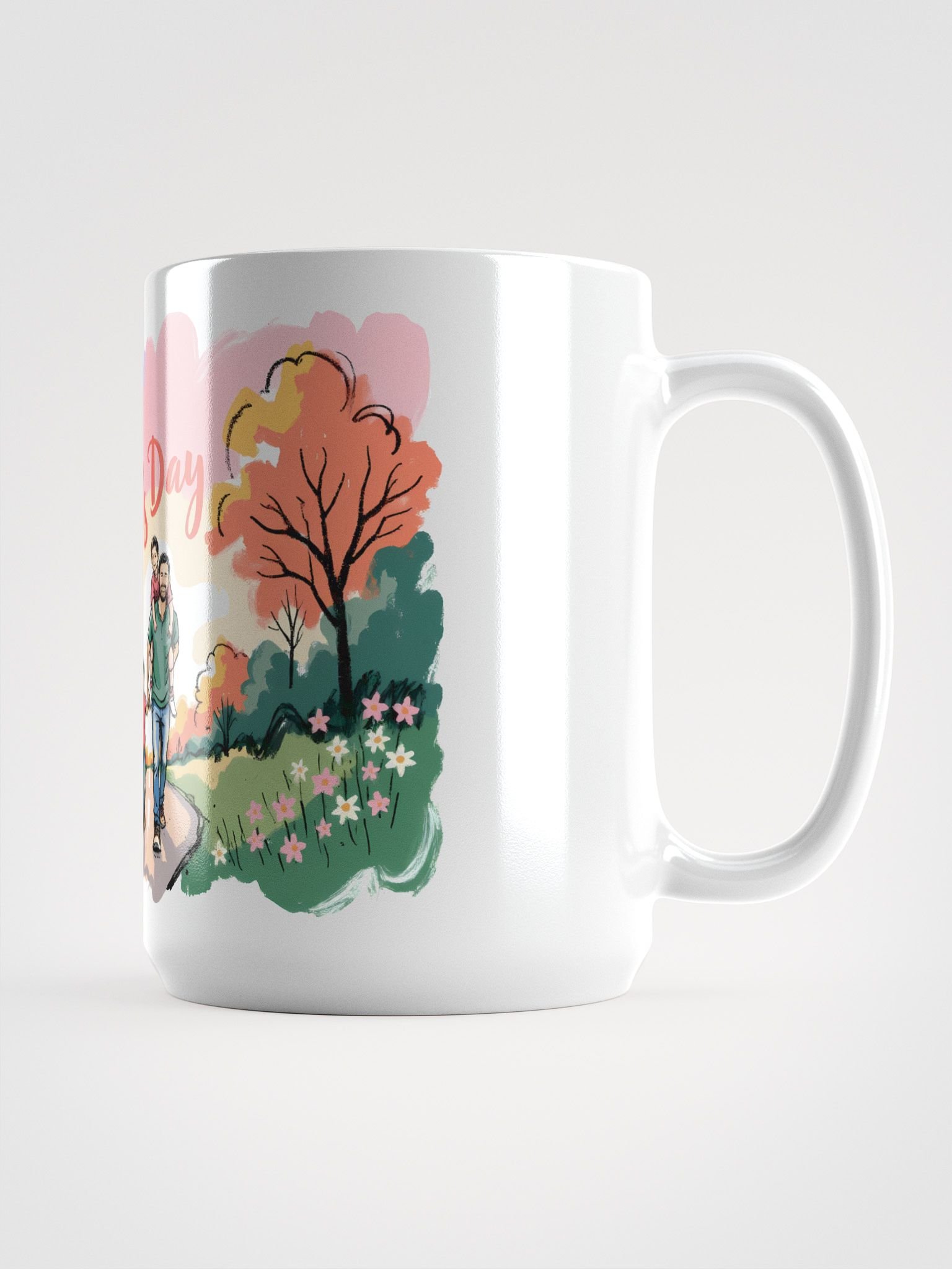 Joyful Father’s Day Walk | Vibrant Family Art Print Glossy Mug product image (1)