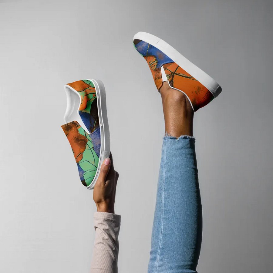 Beach Design - Yellow-Green-Blue Women's Slip-On Canvas Shoes product image (7)