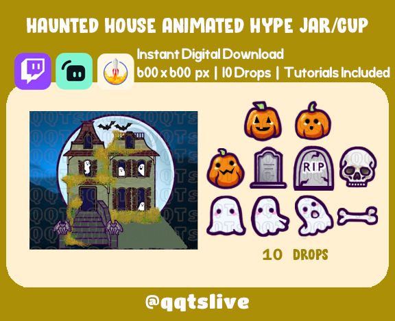 ANIMATED HAUNTED HOUSE Twitch Hype Jar - Stream Tip Cup / Jar - 2 Layers - 10 Bit Options - Set Up Tutorial Included product image (1)