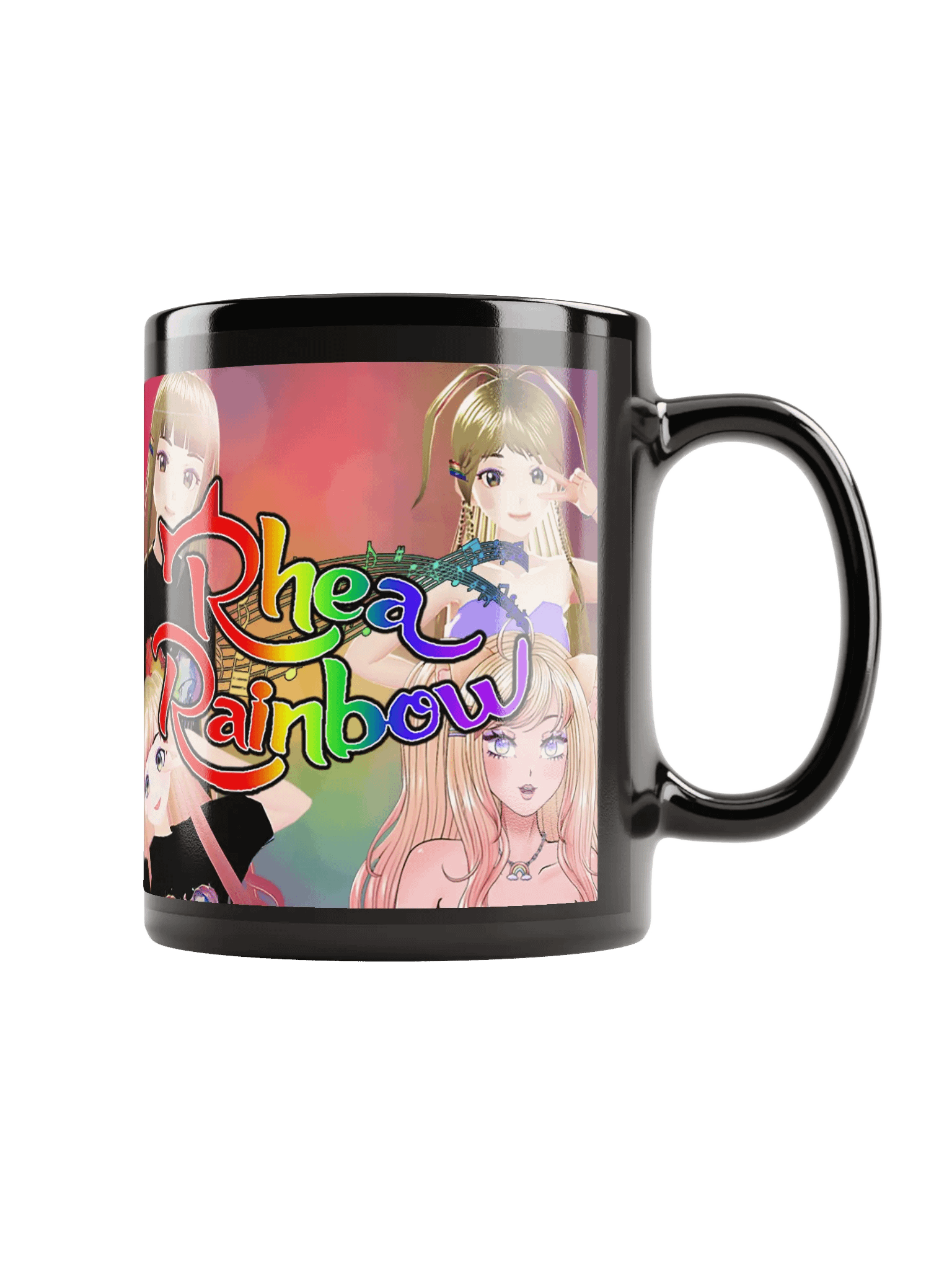 🌈Rhea Rainbow "POGgression" Black Glossy Mug! ☕🎶 product image (2)