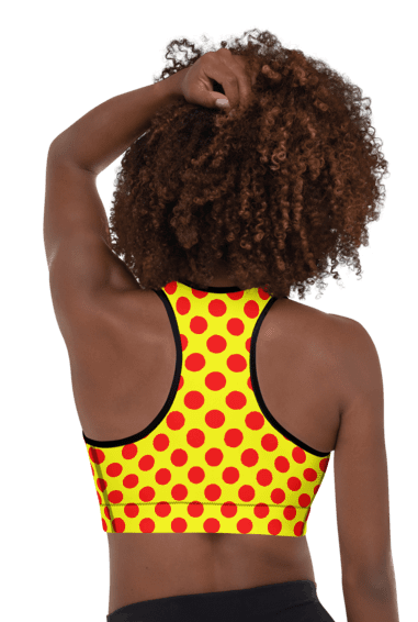 Red Polka Dots on Yellow Padded Sports Bra product image (4)