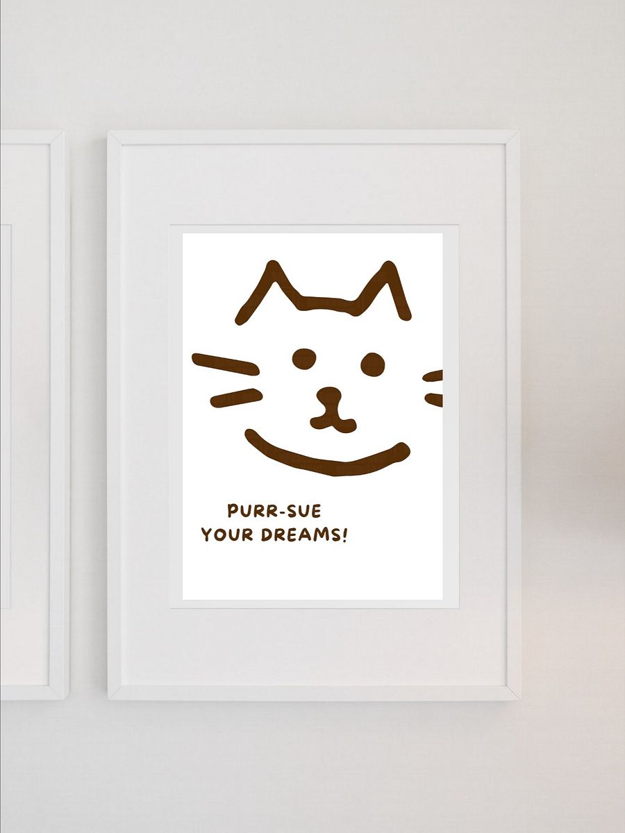 Purr-sue Your Dreams Cat Wall Art - Cute Minimalist Kitty Print, Motivational Animal Poster, Playful Nursery Kids Room Decor, Cat Lover Gift product image (1)