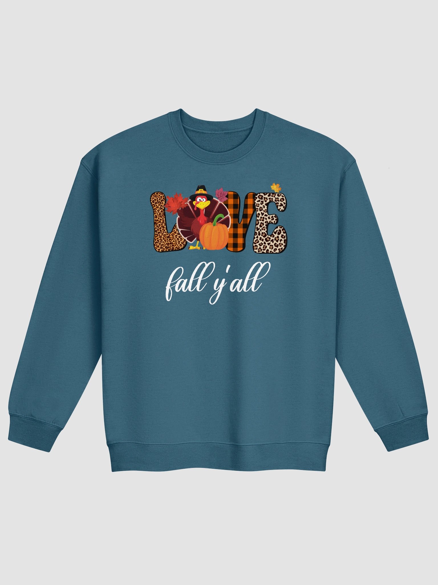 Love Fall Y'all Turkey Pumpkin Crewneck Sweatshirt product image (2)