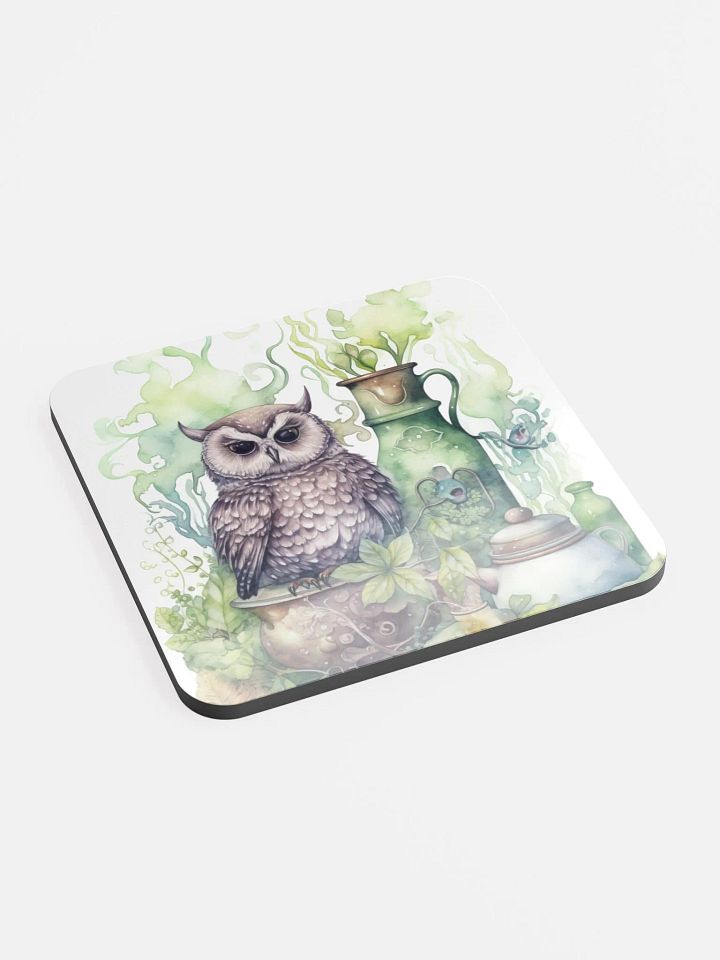 Glossed Cork Coaster 🦉 Peaceful Green Theme - Owls Vibes - Motif 4 product image (2)