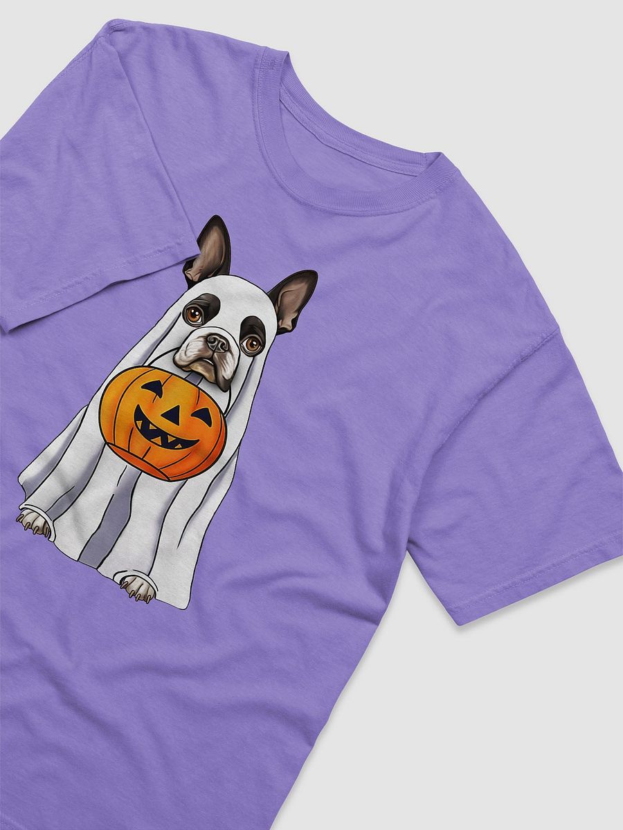 Boston Terrier Halloween Tee | Funny Fall & Halloween Boston Wearing a Ghost Costume with Pumpkin Basket product image (23)