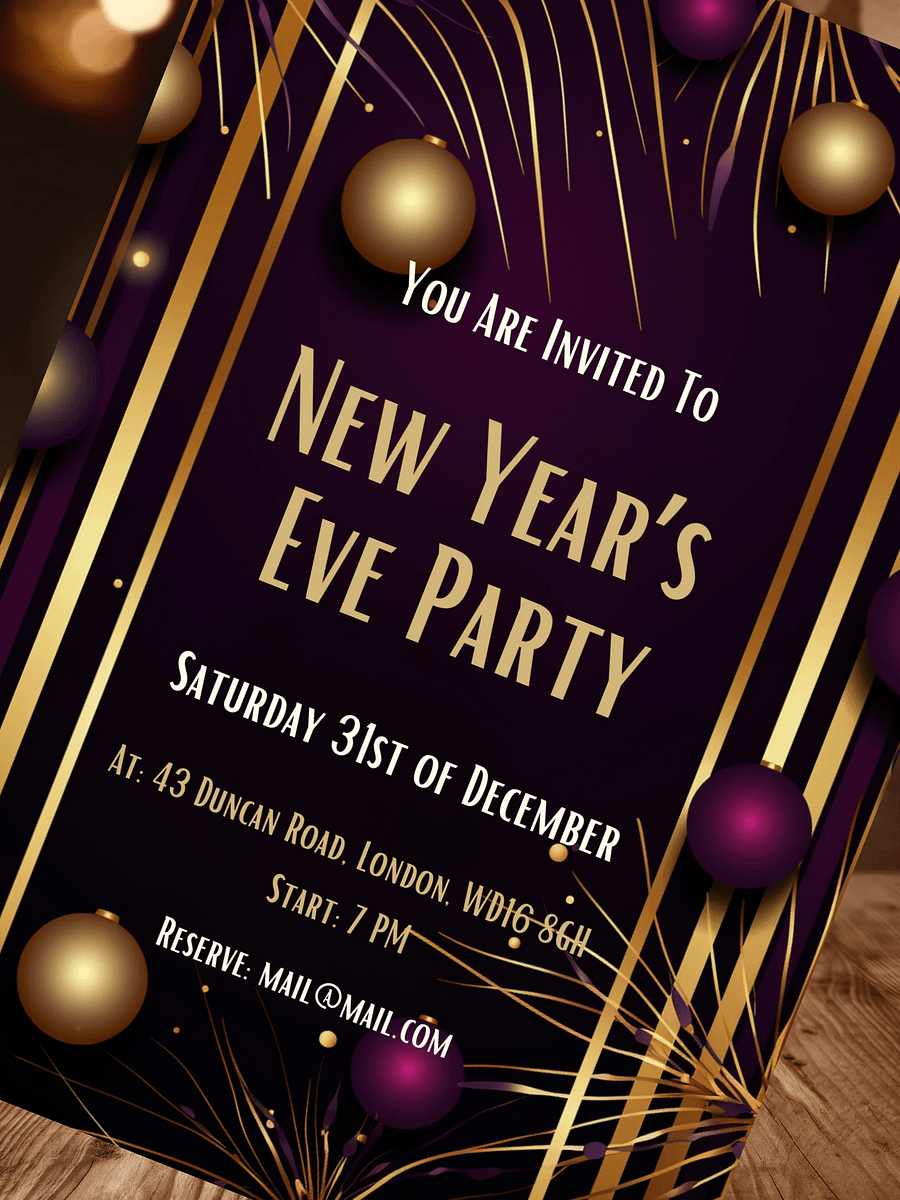 New Year's Eve Purple and Gold Party Invitation | Editable in Canva | New Years Party Printable Template | Holiday Invitation | Canva Edit product image (1)