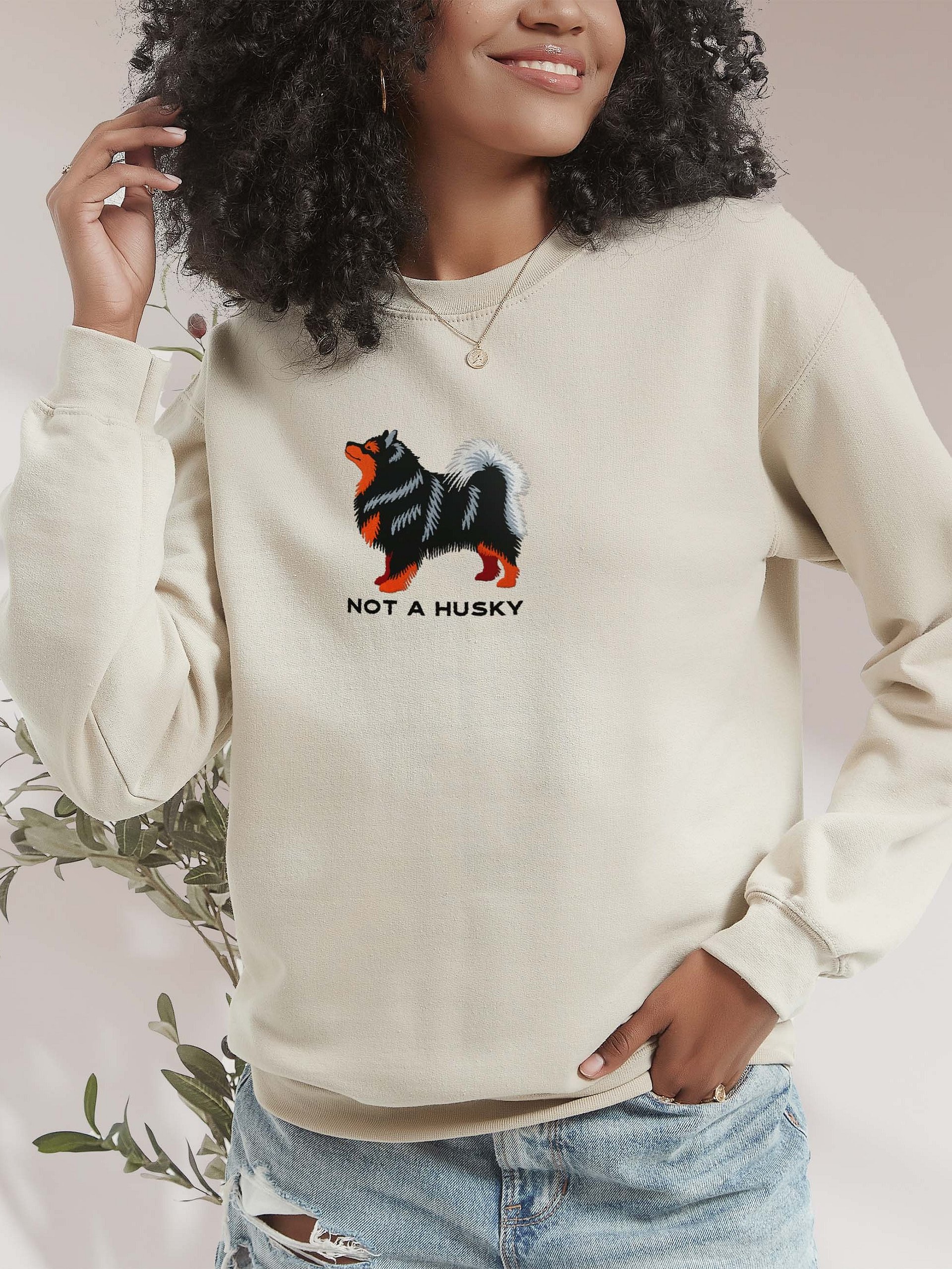 Not a Husky Sweatshirt (Embroidered) of a Finnish Lapphund(Black & Tan) product image (2)