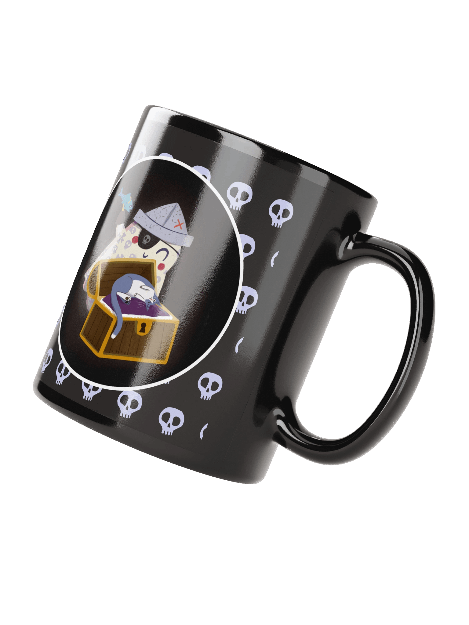 Little Ghost Pirate Captain & Cat - Black Ceramic Mug product image (3)