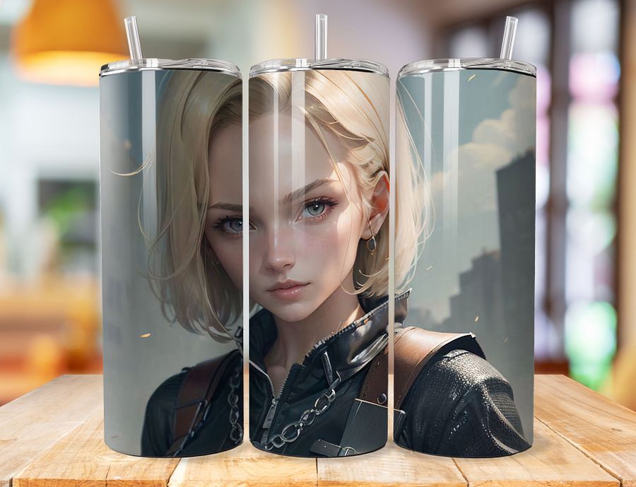 Android 18 20 oz Stainless Steel Tumbler – Dragon Ball Z Fierce Elegance Design product image (1)