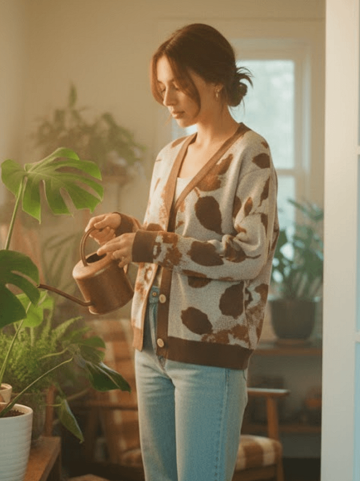 Jacquard Knit Brown Floral Cardigan product image (1)