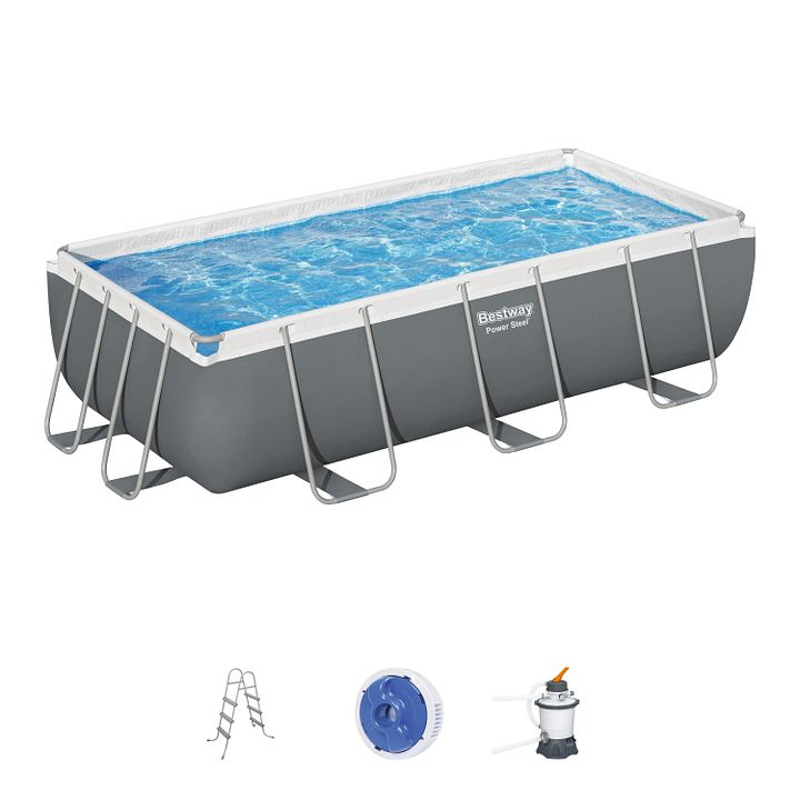 56442 - Power Steel 13'3" x 6'7" x 39.5" Rectangular Pool Set (SAND FILTER ) product image (1)