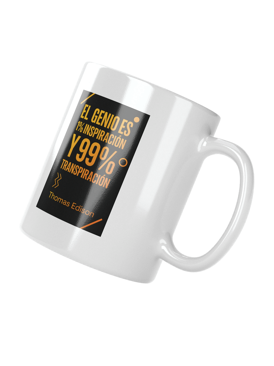 TAZA energética moderno con cita de Edison sobre genio y trabajo product image (8)