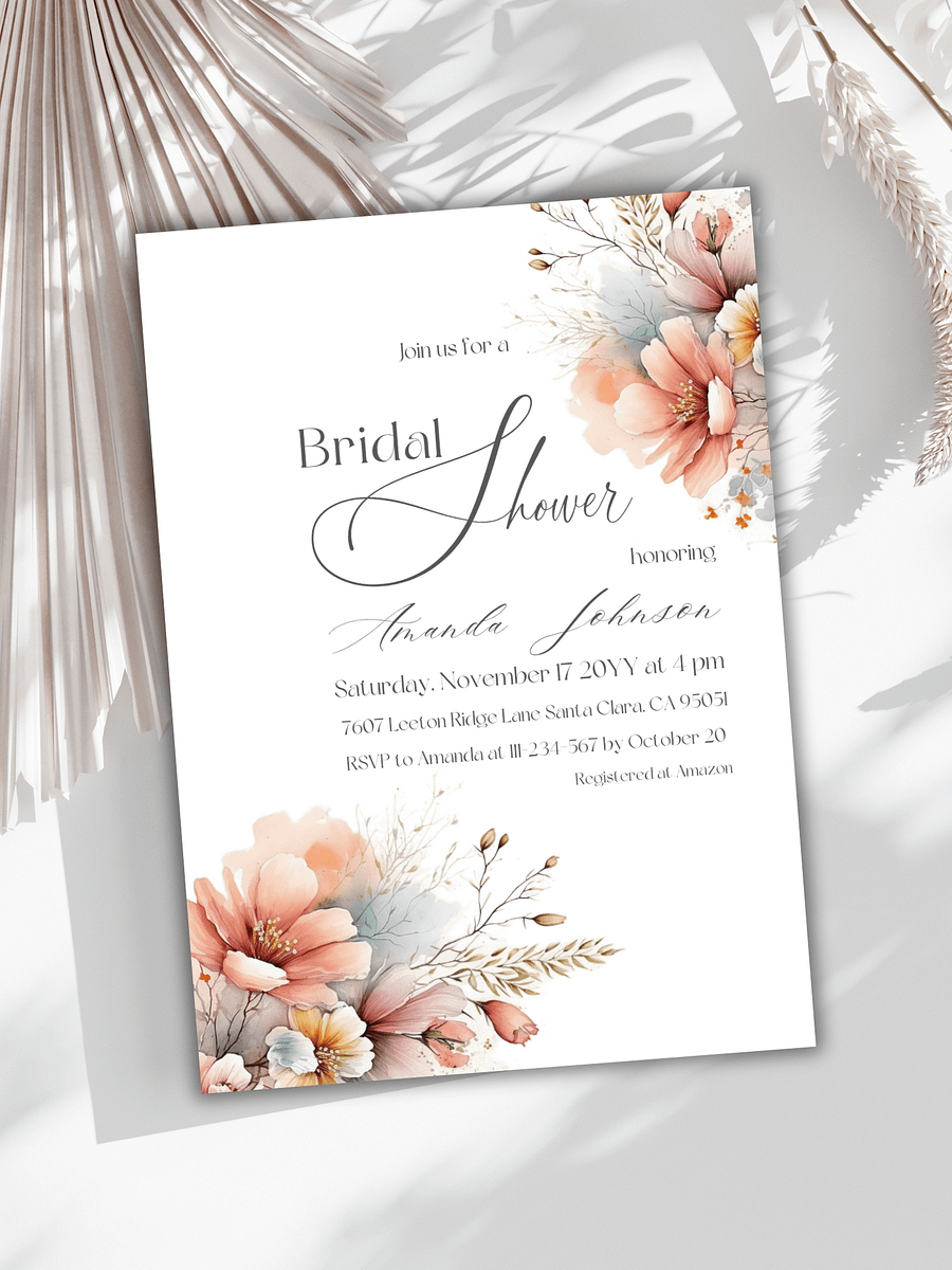 Boho Bridal Shower Invitation for a Rustic Floral Party Theme, Wildflower Themed Wedding Shower Invite Canva Template, Digital Download product image (1)