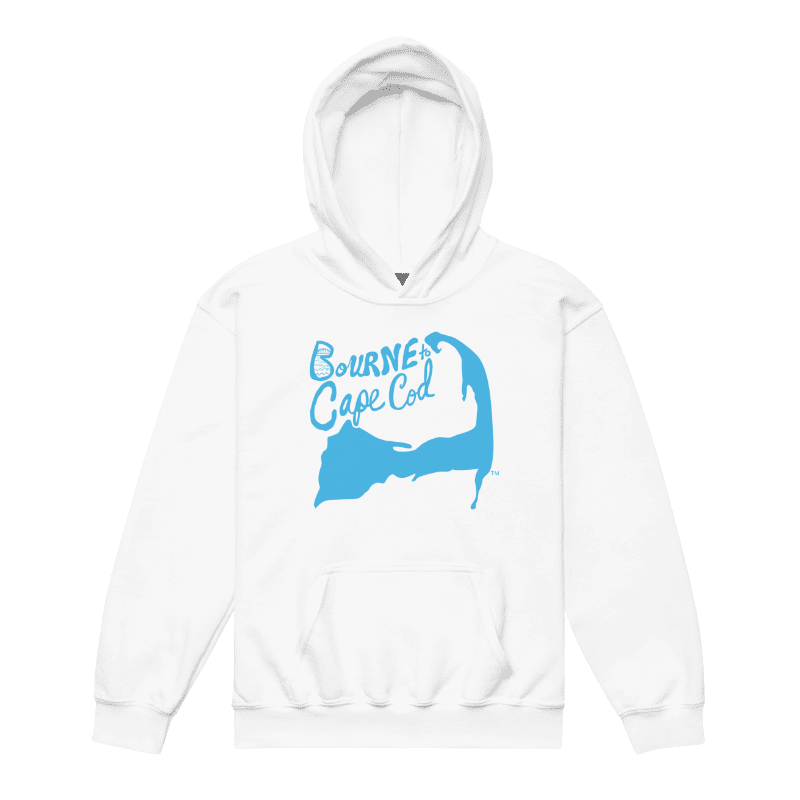 Girls' | BOURNE to Cape Cod™ | DTG Vintage Print | Youth Heavy Blend Hooded Sweatshirt | Rugged, Cozy, Adventure-Ready | Blue Logo product image (1)