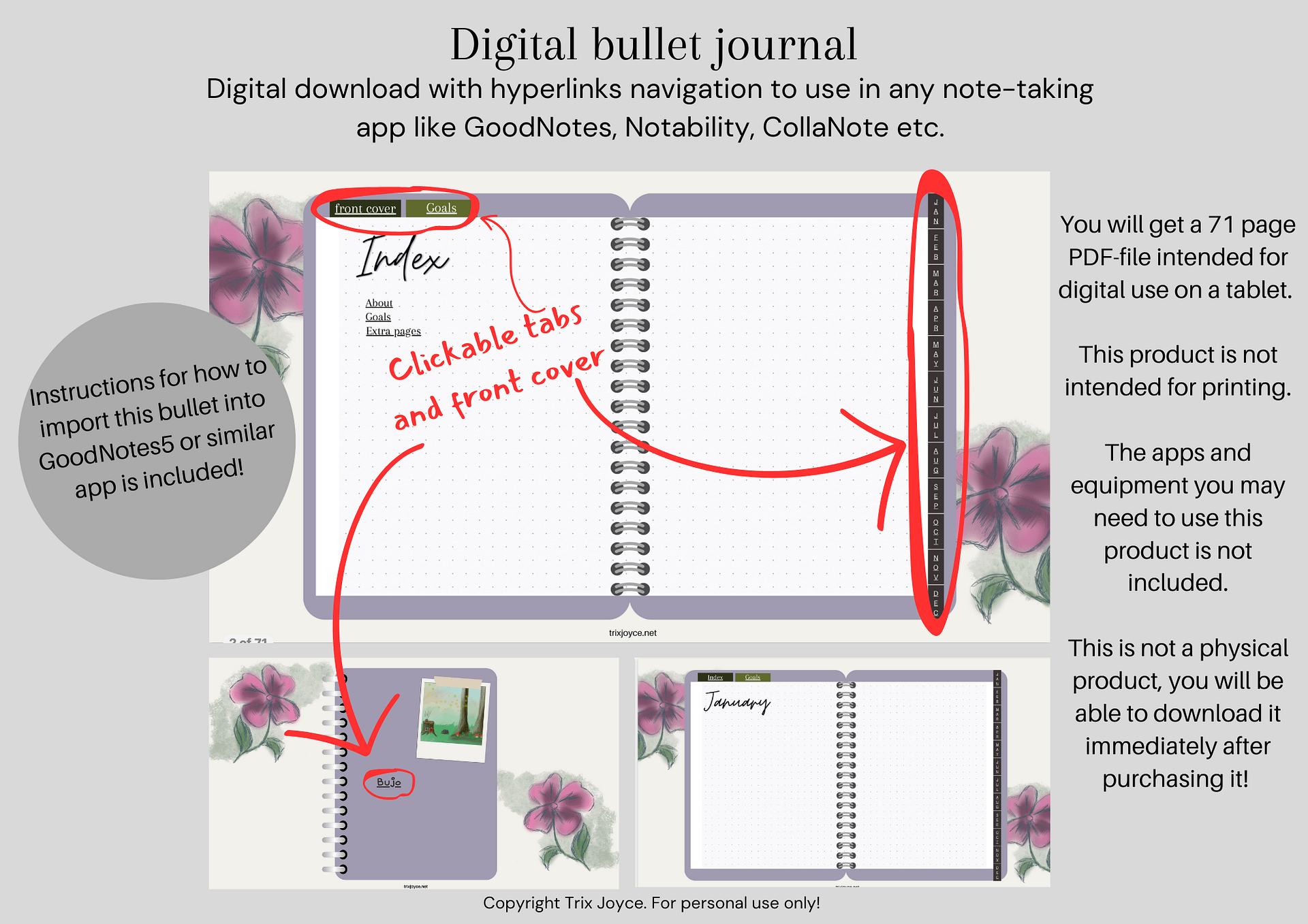Hyperlinked Digital Bullet Journal - Purple (digital download) product image (1)