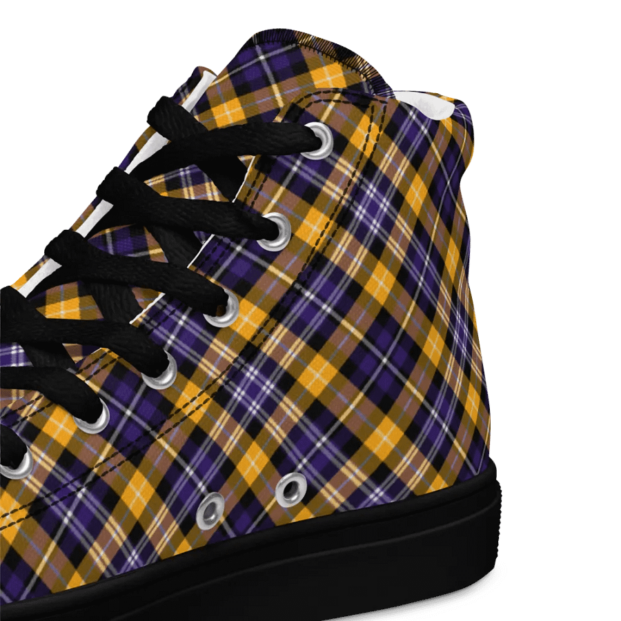 Purple and Yellow Gold Sporty Plaid Men's High Top Shoes product image (12)