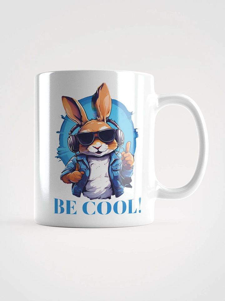 Be Cool Funny White Glossy Mug | Cute Bunny with Sunglasses and Headphones | Printed on Both Sides product image (1)