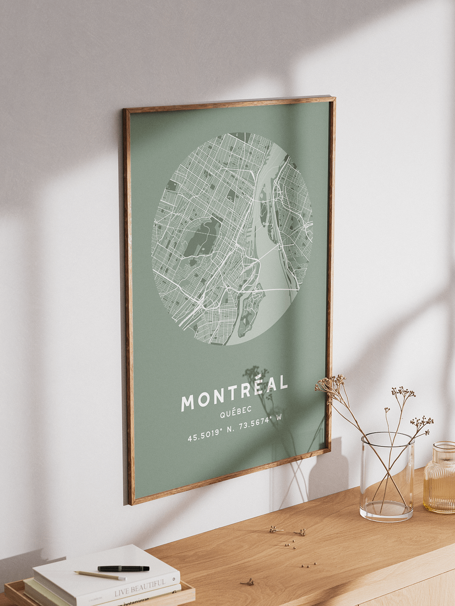 Montreal Street Map Poster – Sage Green Minimalist Circular City Art product image (3)