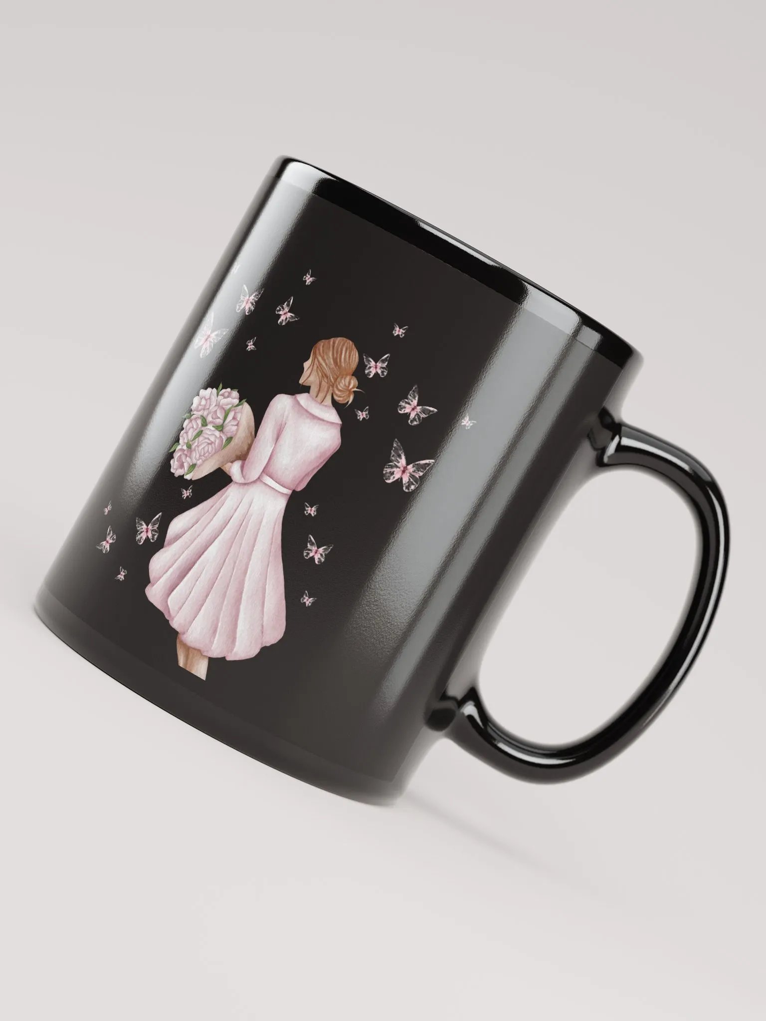 Woman Surrounded By Butterflies Black Mug product image (7)
