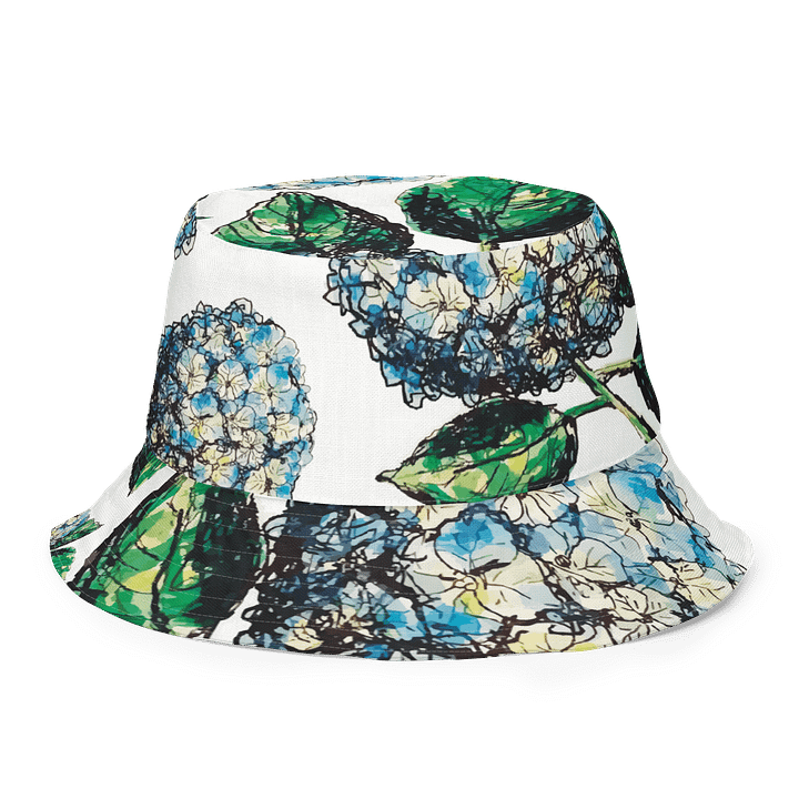 Adults Unisex | Reversible Bucket Hat | Blue Hydrangea Blooms | Coastal Garden Sun Hat | by Monique Faella Designs™ product image (1)